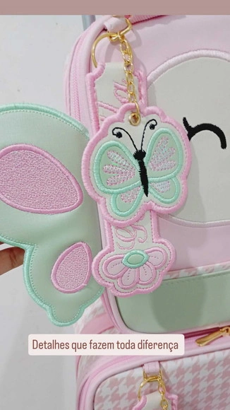 Kit Escolar Borboleta Mochila Carrinho e Lancheira