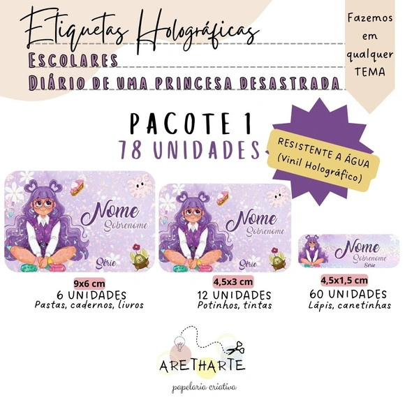 Kit Etiquetas Holográficas 78 Unidades - Princesa Desastrada