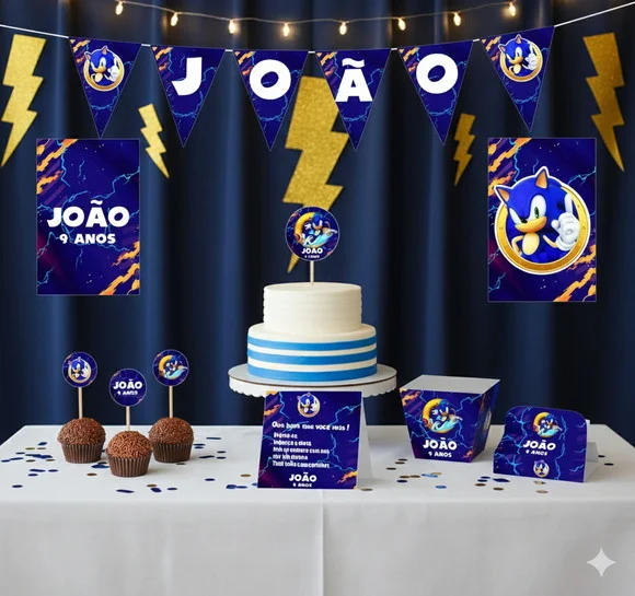 Kit Festa Infantil Sonic Personalizado - Tamanho m