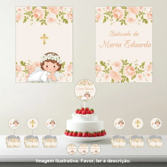 Kit Festa Personalizada Batizado Anjinha - 33 Itens