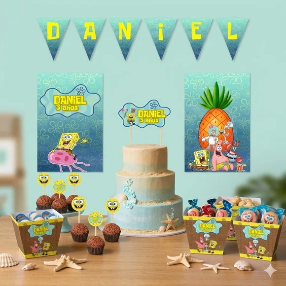 Kit Festa Personalizada Bob Esponja - Tamanho P