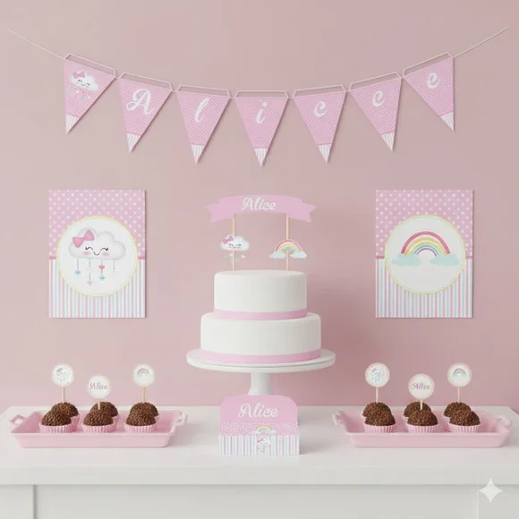 Kit Festa Personalizada Chuva de Amor (39 Itens)