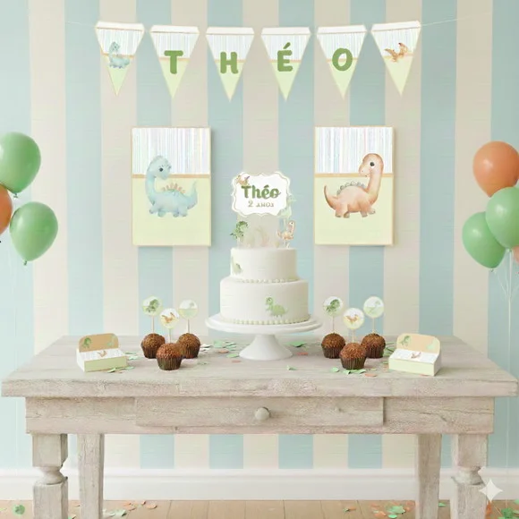 Kit Festa Personalizada Dinossauro Aquarela - 39 Itens