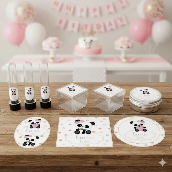 Kit Personalizado Latinha, Tubete, Caixinha Ursinha Panda