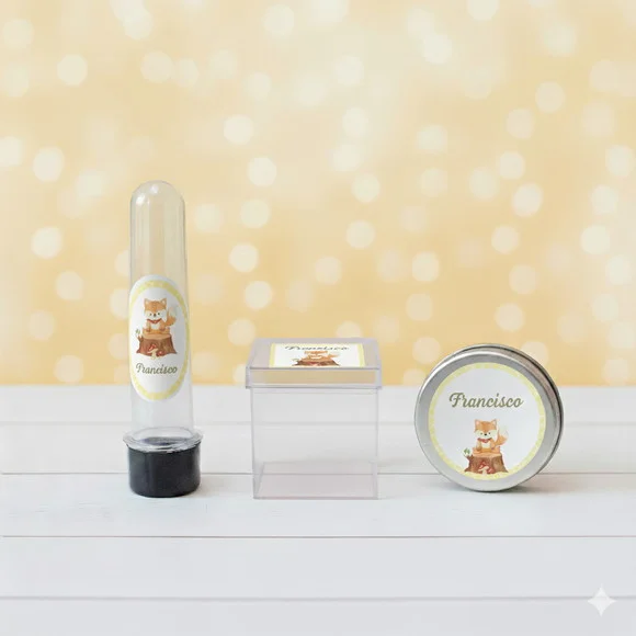 Kit Personalizado Latinha, Tubete, Caixinha Acrílica Raposa