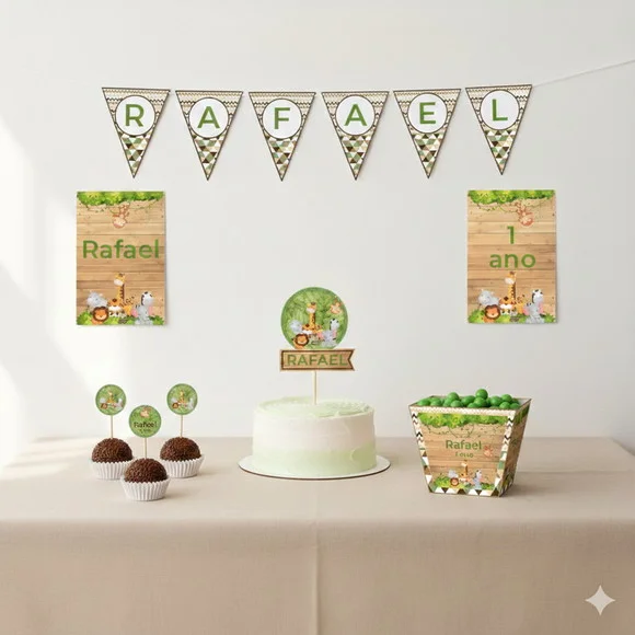 Kit Festa Personalizada Safari Cute - Tamanho P