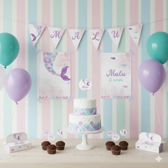 Kit Festa Personalizada Sereia (39 Itens)