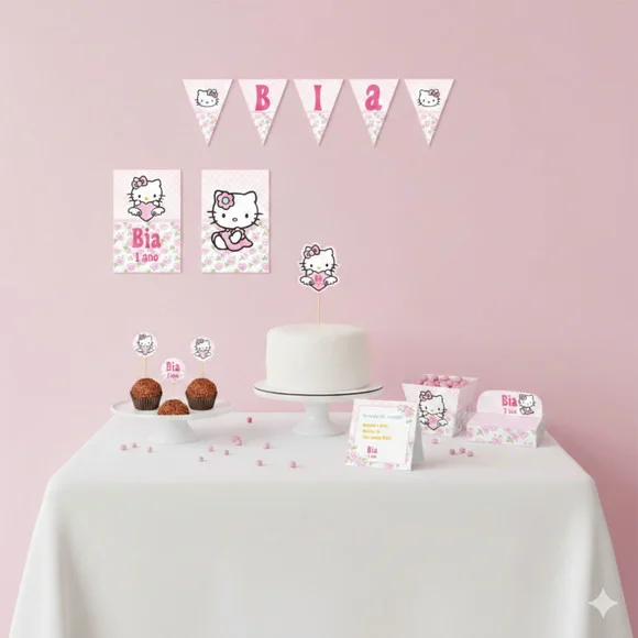 Kit Festa Personalizada Só Um Bolinho Hello Kitty Rosa Tam m