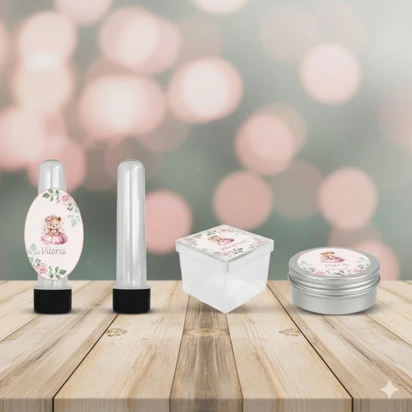 Kit Personalizado Latinha, Tubete, Caixinha Ursinha Princesa