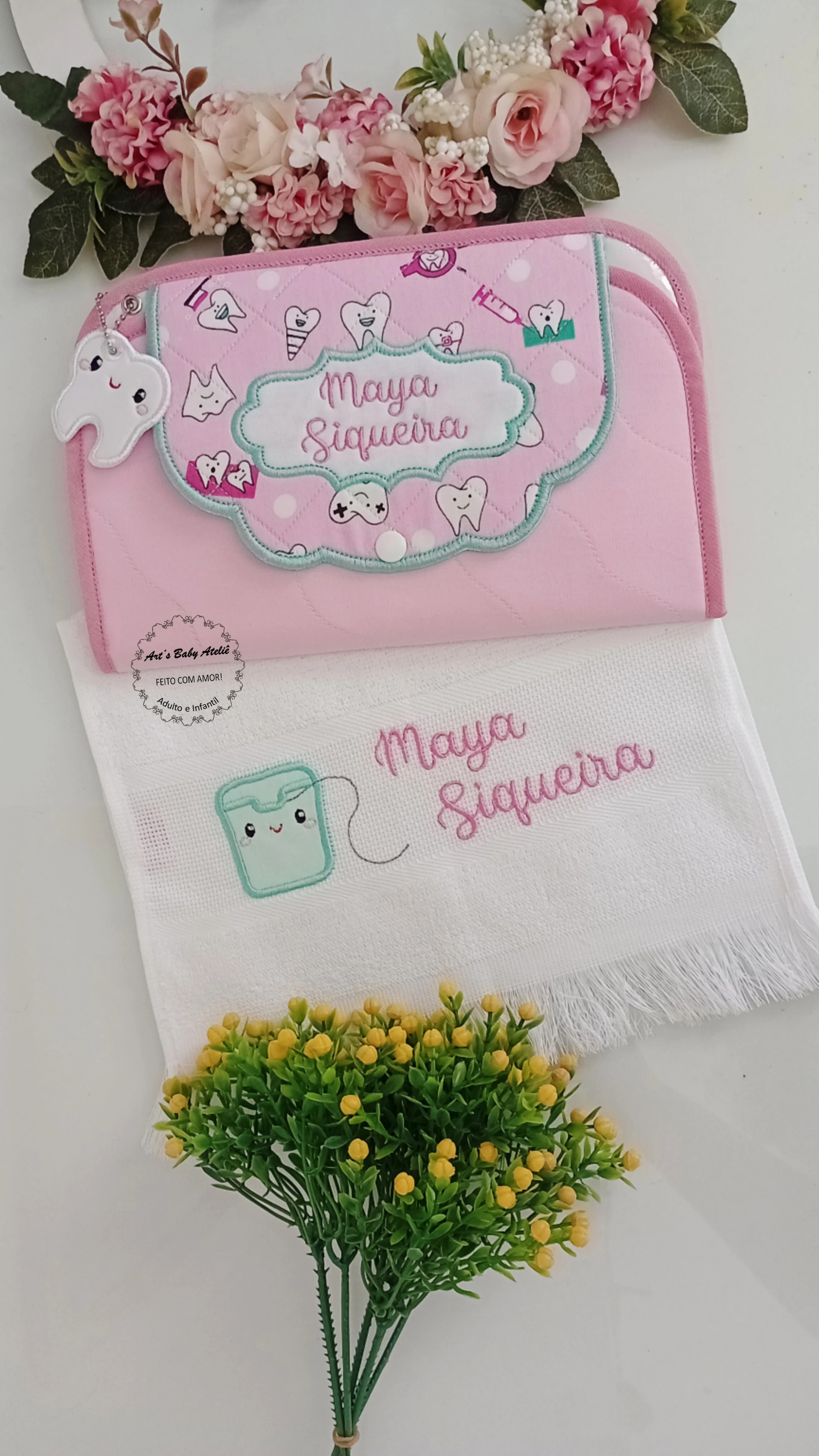 Kit Higiene Escolar Infantil luxo, Porta Escova, Pasta de Dente e Toalhinha Impermeável personalizado com nome
