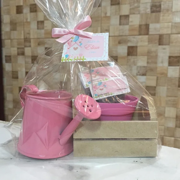 Lembrancinha personalizada plantio Regador Kit Jardinagem Caixote Com Regador