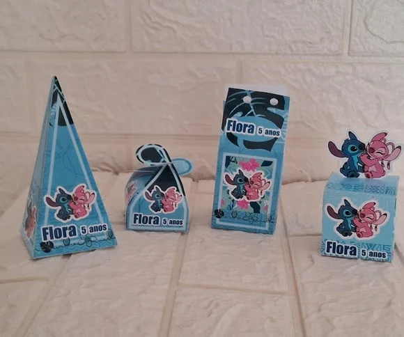 Lembrancinha Stitch e Angel Decoração Aniversário 20 Caixas