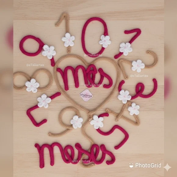 Kit Mêsversário menina Números Decorados + Nome Composto personalizado em Tricotin