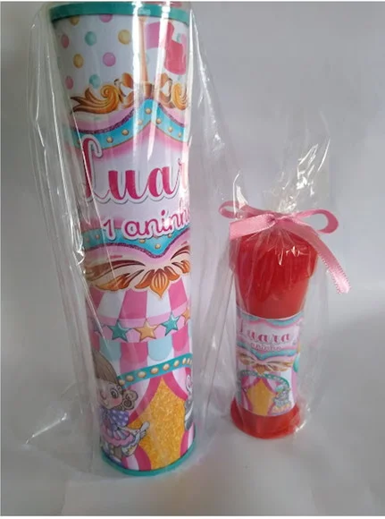 Kit Pega Vareta e Bolinha de Sabão Personalizado Circo Rosa