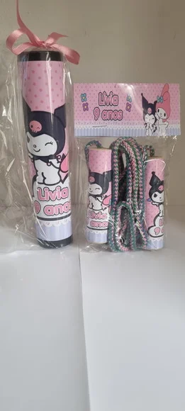 Kit Pega Vareta e Corda Personalizada Kuromi e My Melody