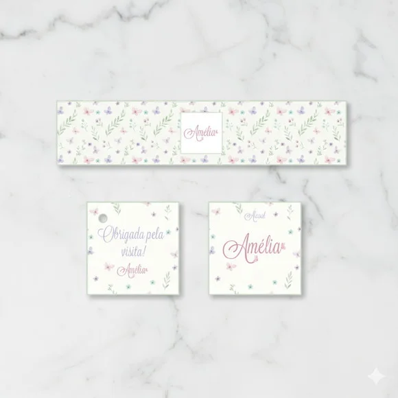 Kit Maternidade Rótulo Água, Álcool e Tag Floral