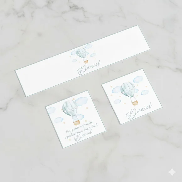 Kit Rótulo Água, Álcool e Tag Personalizado Balão (15 Un)