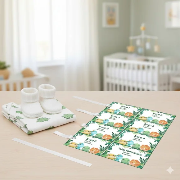 Kit Tag Troca Maternidade Personalizado Dinossauro (6 Un)