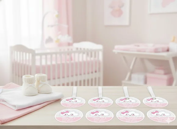 Kit Tag Troca Maternidade Personalizado Nuvem Rosa (6 Un)