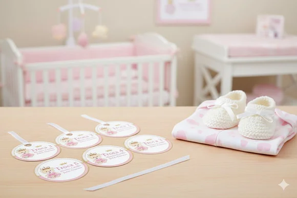 Kit Tag Troca Maternidade Ursinha Princesa (6 Unidades)