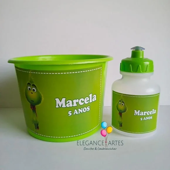 Kit Balde de Pipoca e Squeeze Grinch
