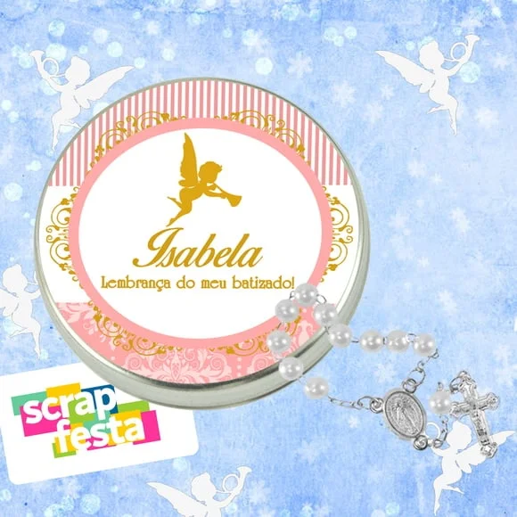 Latinhas Personalizadas Festa Batizado + Mini Terço Branco