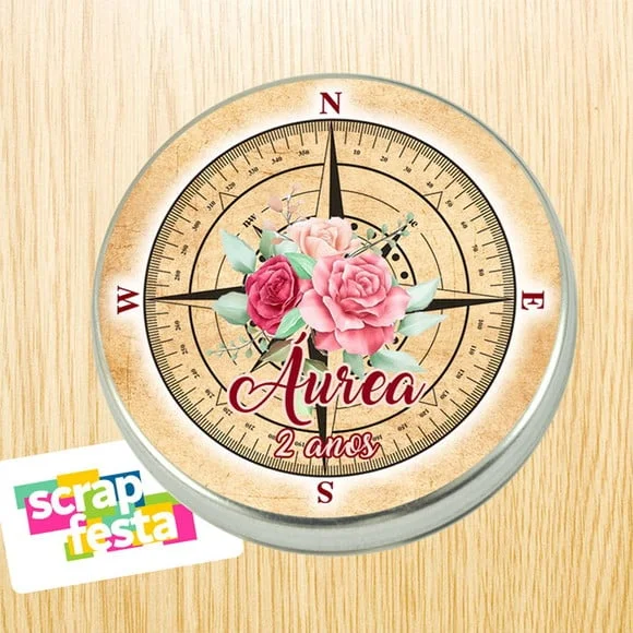 Latinhas Personalizadas Volta ao Mundo Bússola Floral
