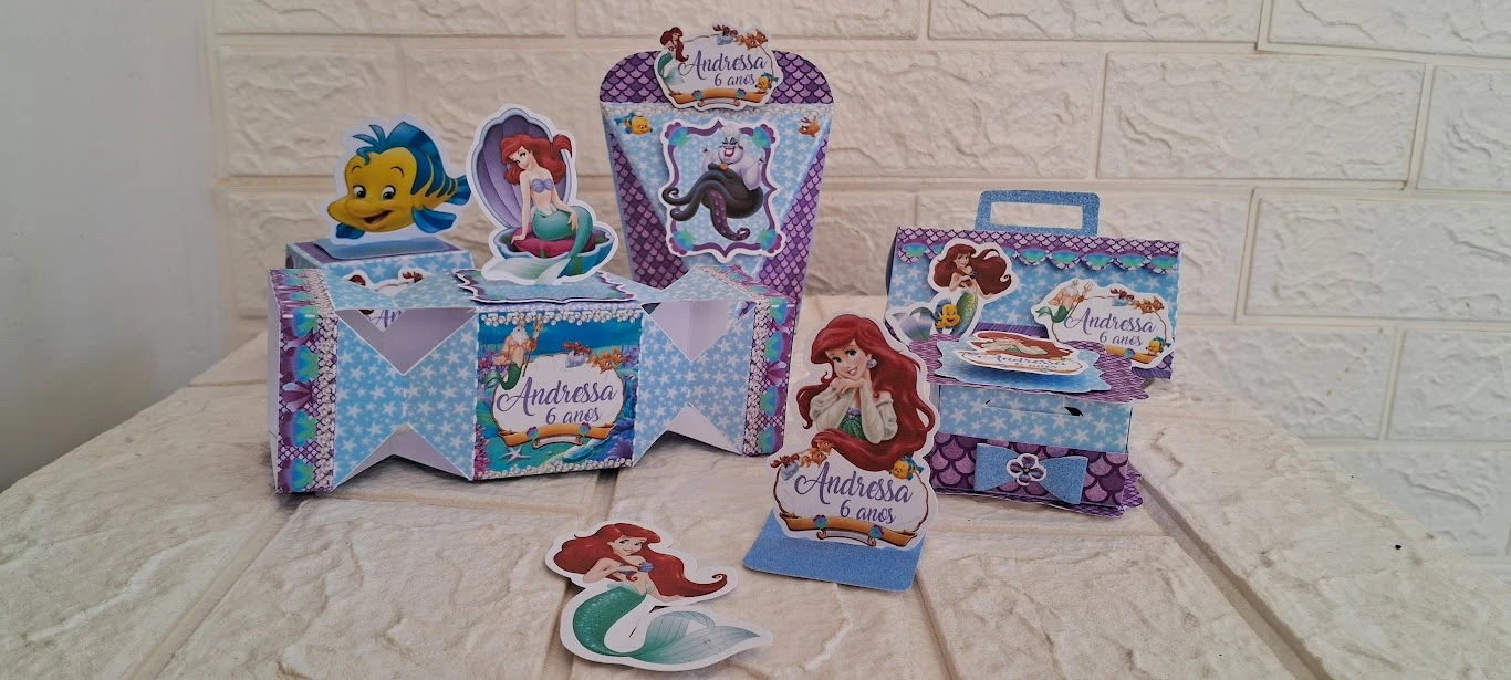 Lembrancinha Ariel pequena sereia 45 itens Aniversário Kit Festa Infantil Caixinhas