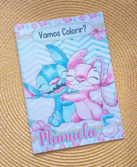 Livrinho de Colorir Tema Stitch e Angel Brinde Personalizado