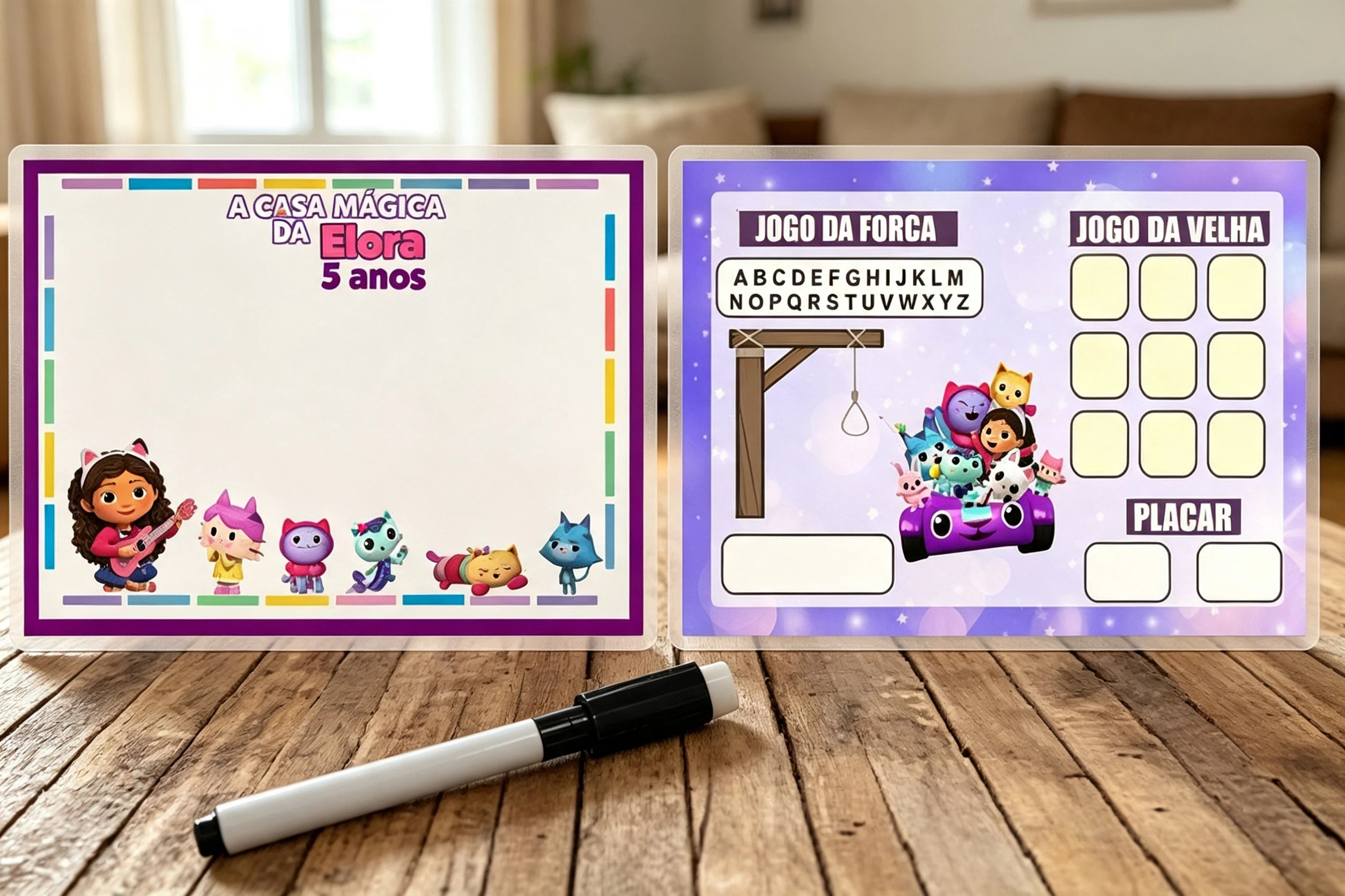 Lousa Magica Infantil Verso com Joguinhos para lembrancinhas Casa Magica da Gabby
