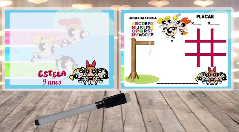 Lousa Magica Infantil Verso com Joguinhos para lembrancinhas das Meninas Super Poderosas