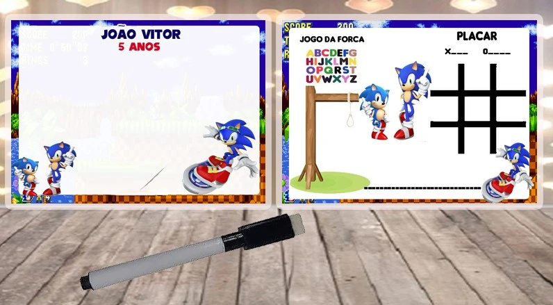 Lousa Magica Infantil Verso com Joguinhos para lembrancinhas do Sonic