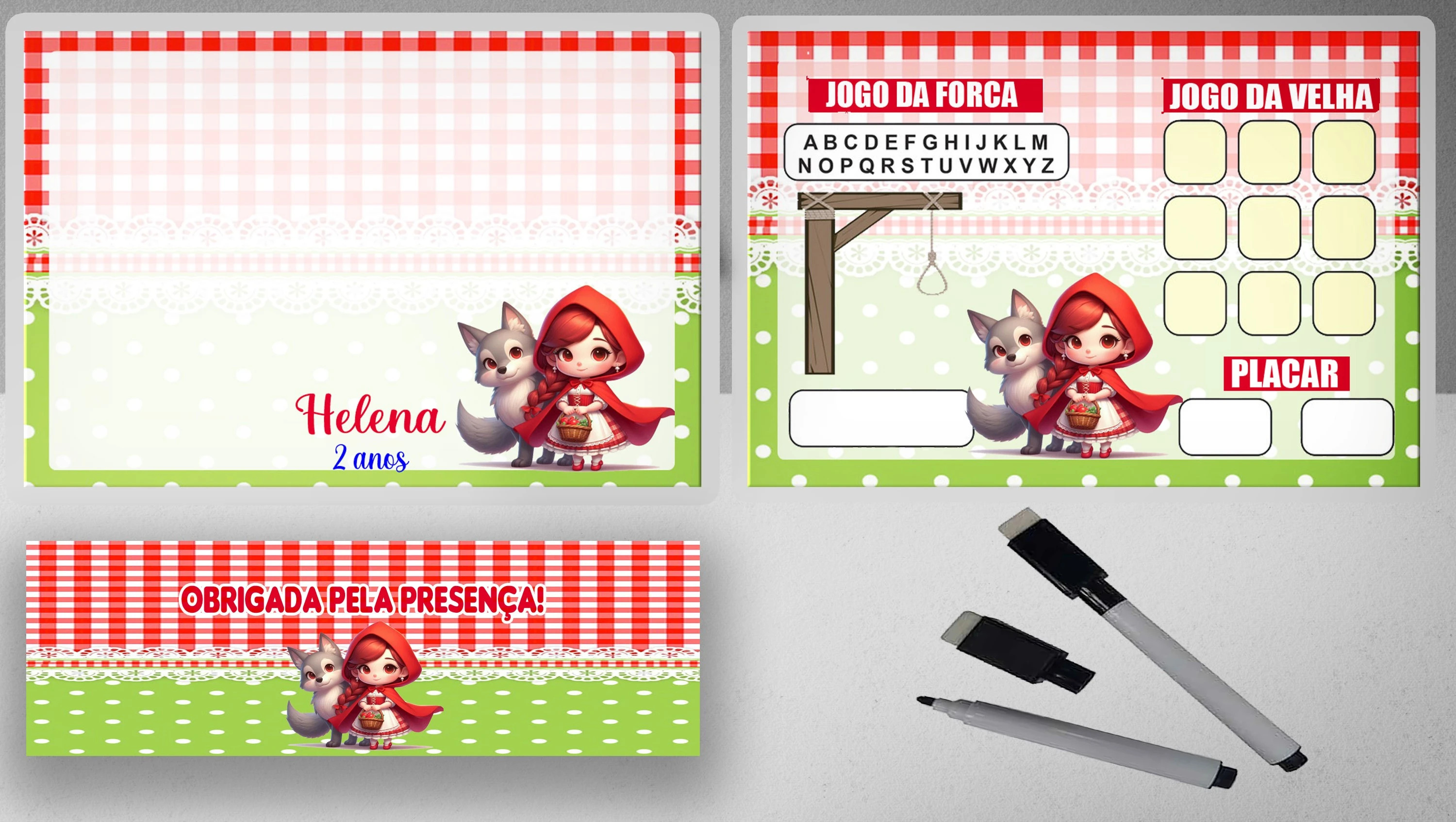 Lousa Magica Infantil Verso com Joguinhos  Personalizada Chapeuzinho Vermelho