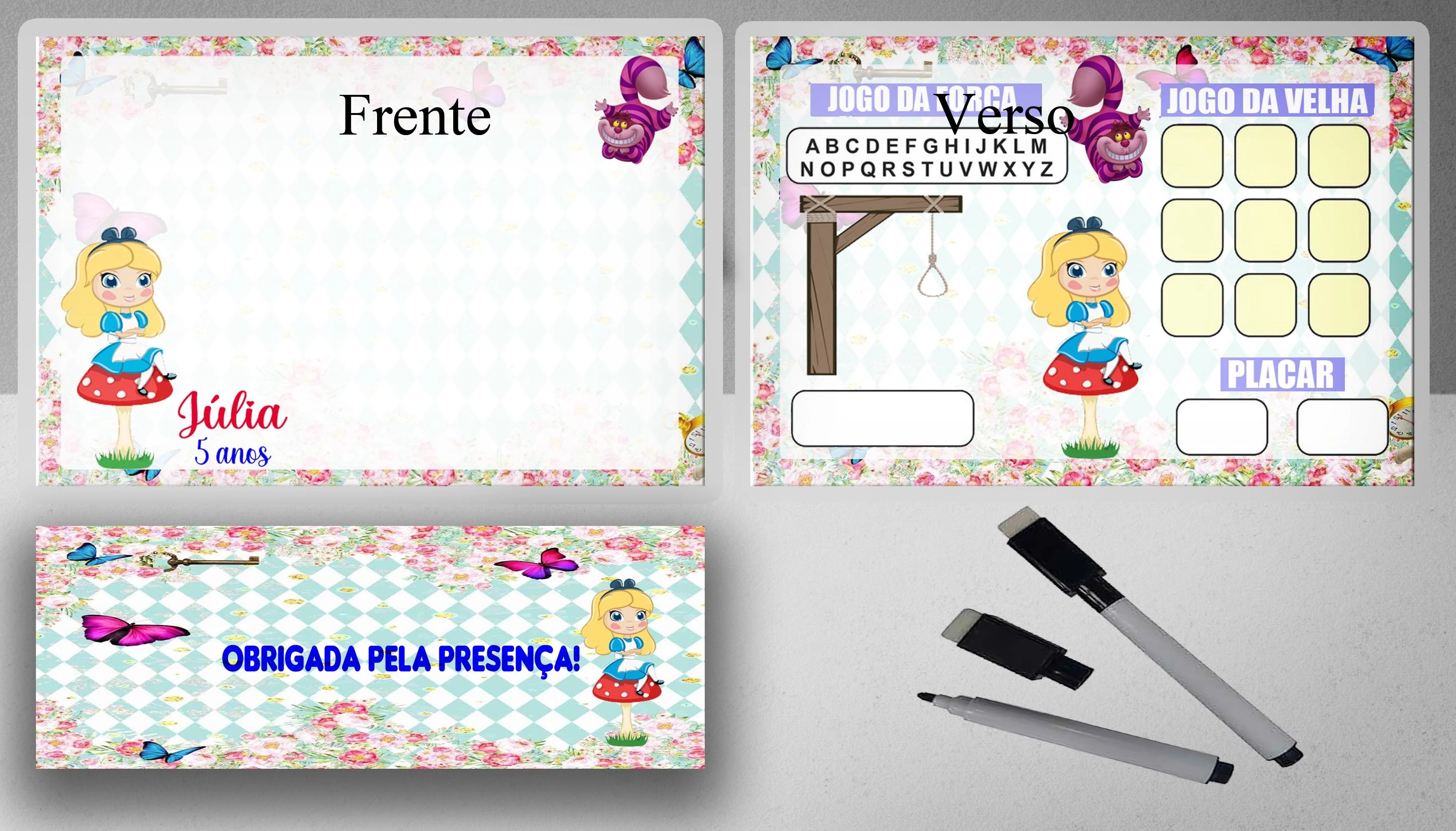Lousa Magica Infantil Verso com Joguinhos  Personalizada da Alice no País das Marvilhas