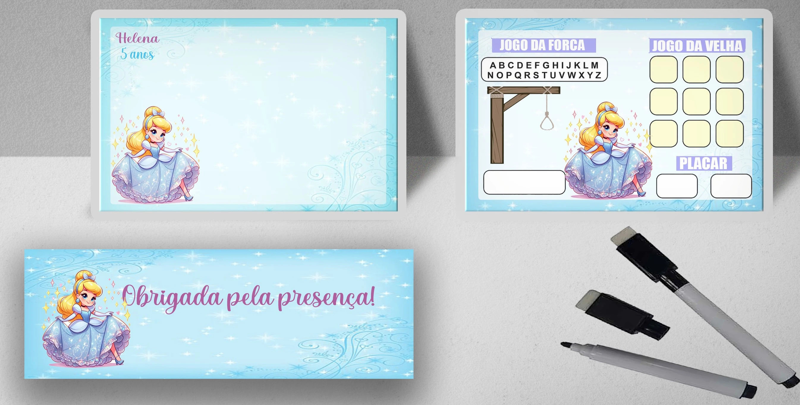 Lousa Magica Infantil Verso com Joguinhos  Personalizada da Cinderela