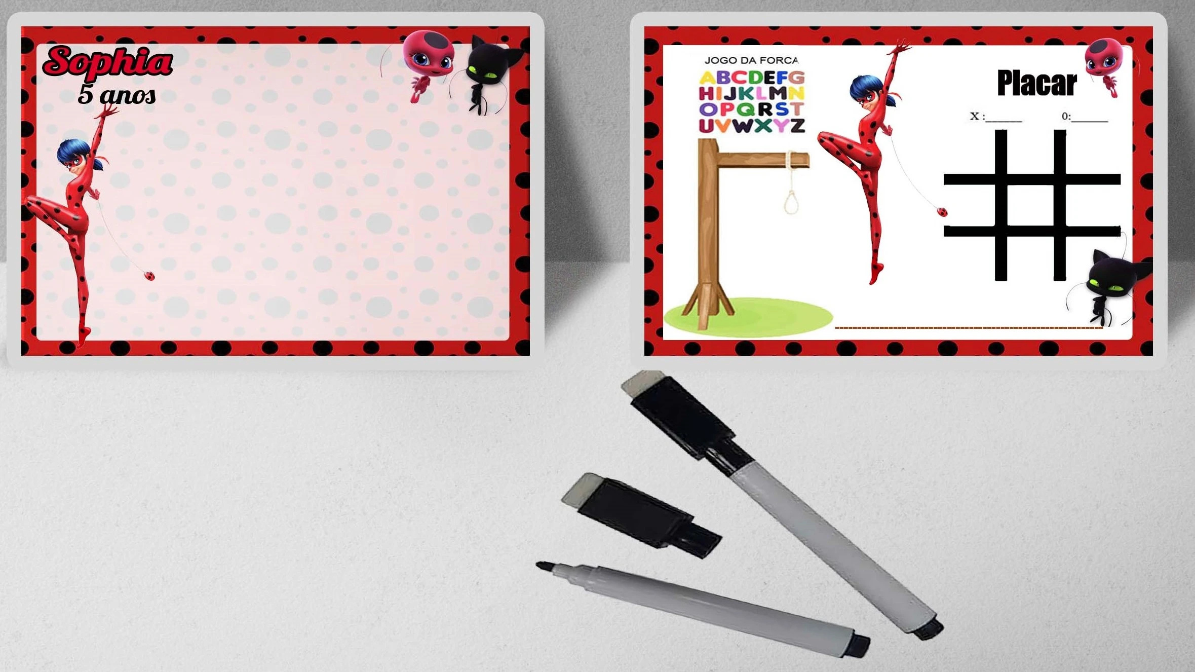 Lousa Magica Infantil Verso com Joguinhos  Personalizada da Lady Bug