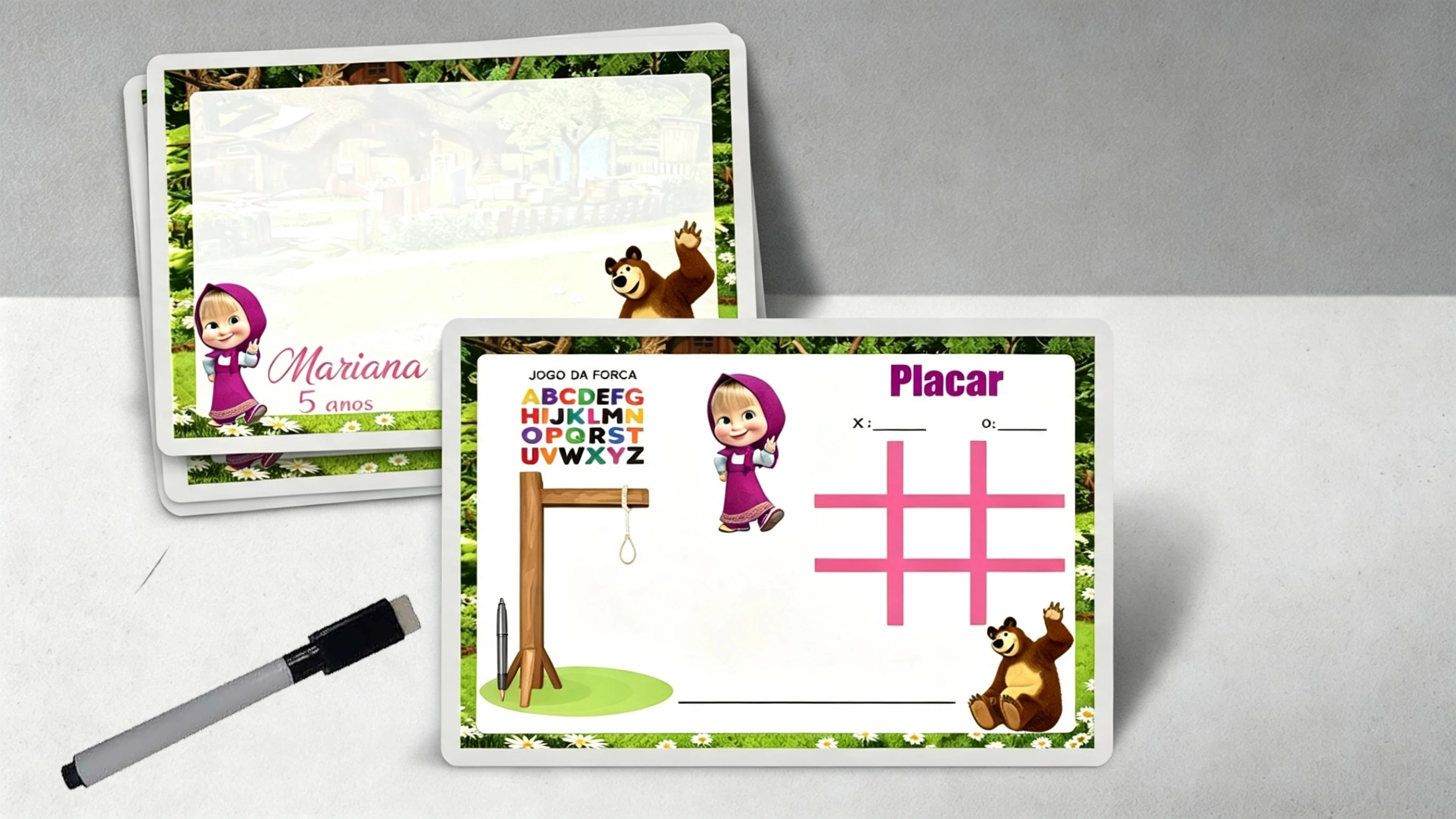 Lousa Magica Infantil Verso com Joguinhos  Personalizada da Marsha e o Urso