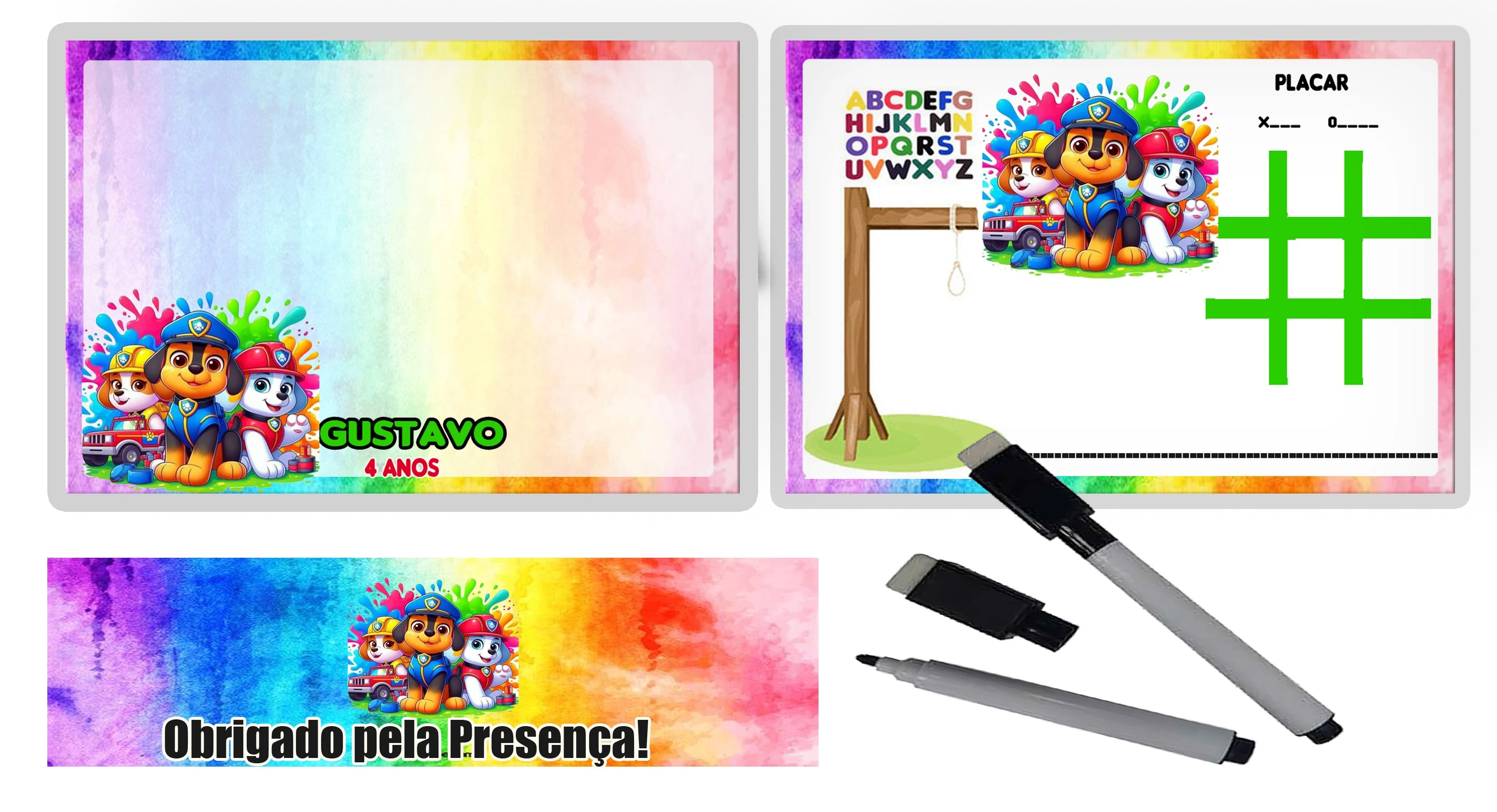Lousa Magica Infantil Verso com Joguinhos  Personalizada da Patrulha Canina