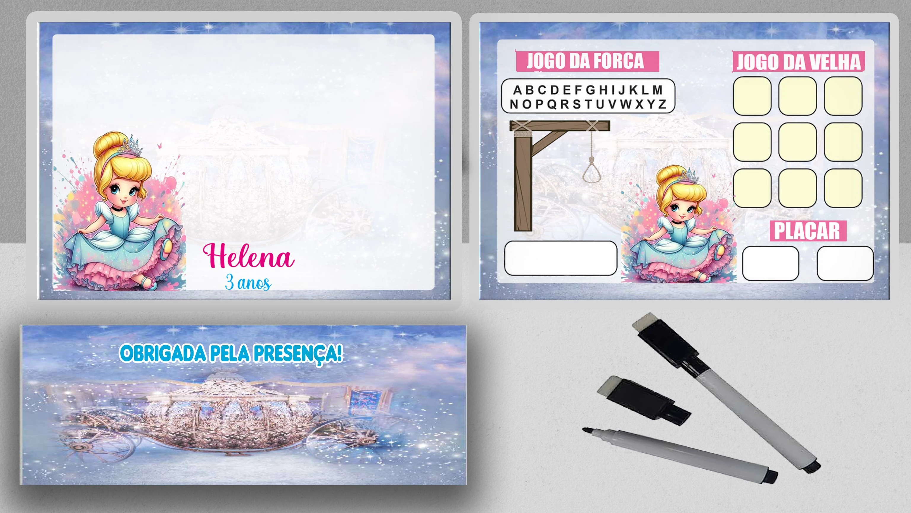 Lousa Magica Infantil Verso com Joguinhos  Personalizada da Princesa Cinderela