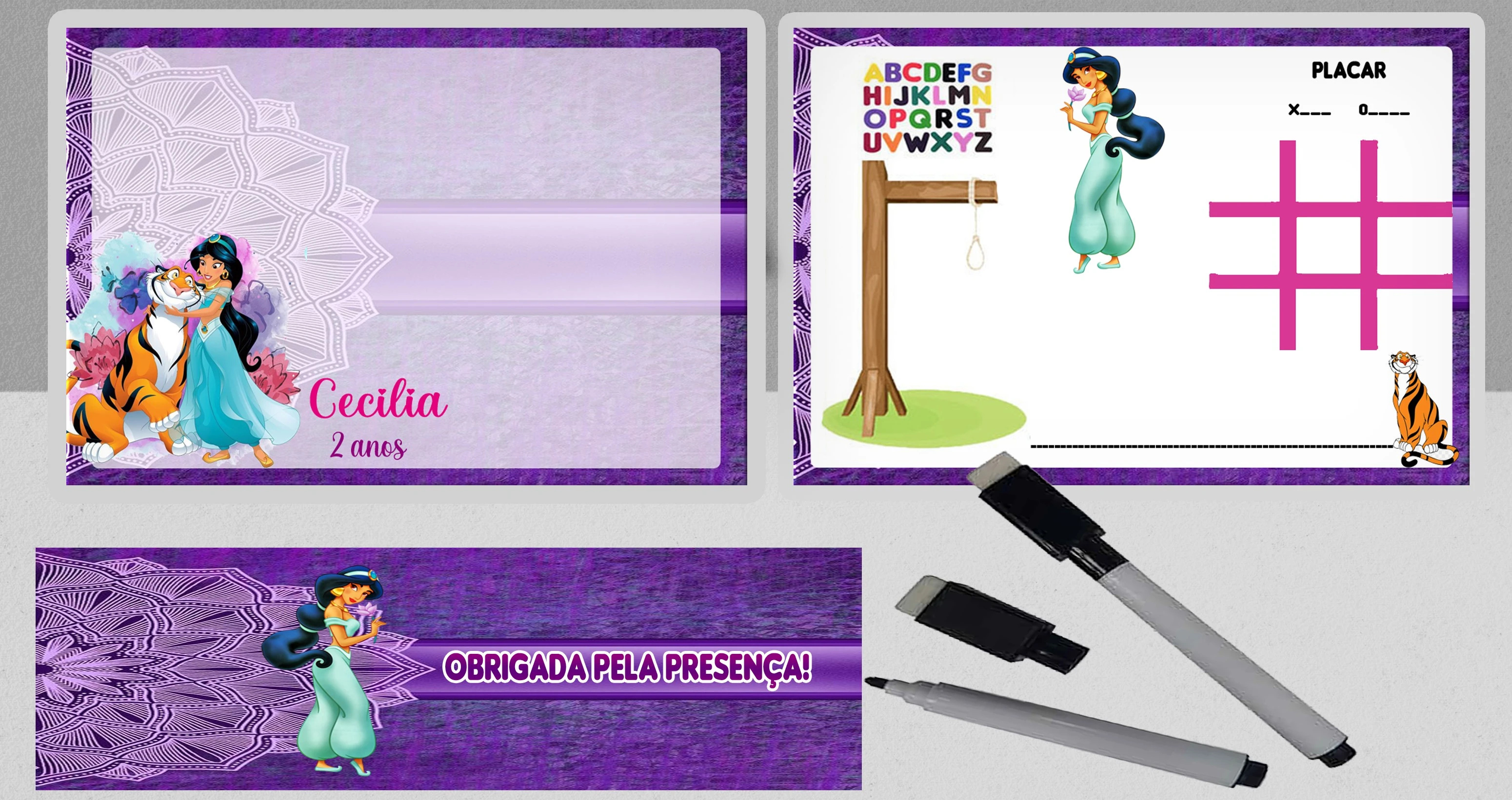Lousa Magica Infantil Verso com Joguinhos  Personalizada da Princesa Jasmine