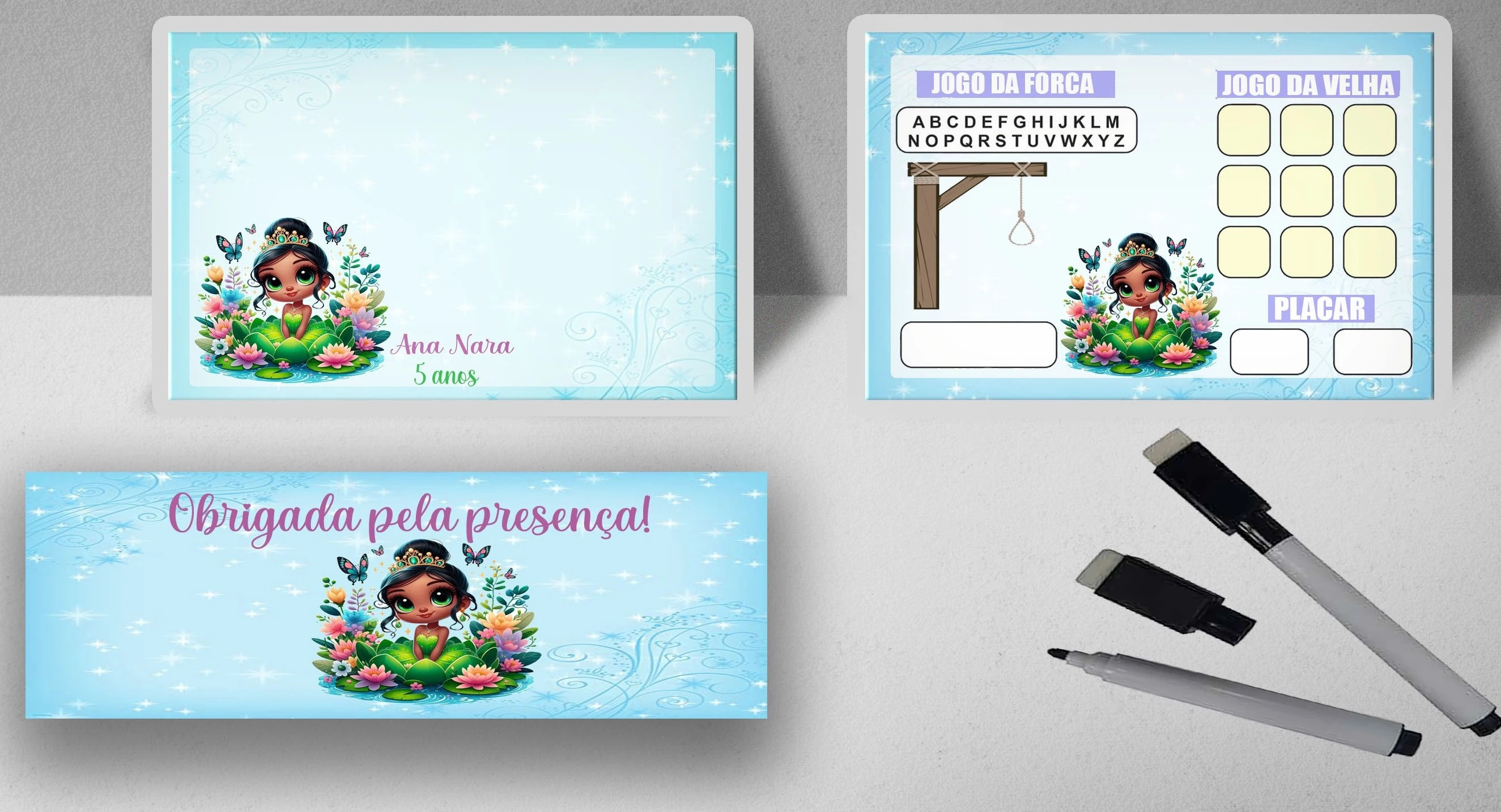 Lousa Magica Infantil Verso com Joguinhos  Personalizada da Princesa Tiana