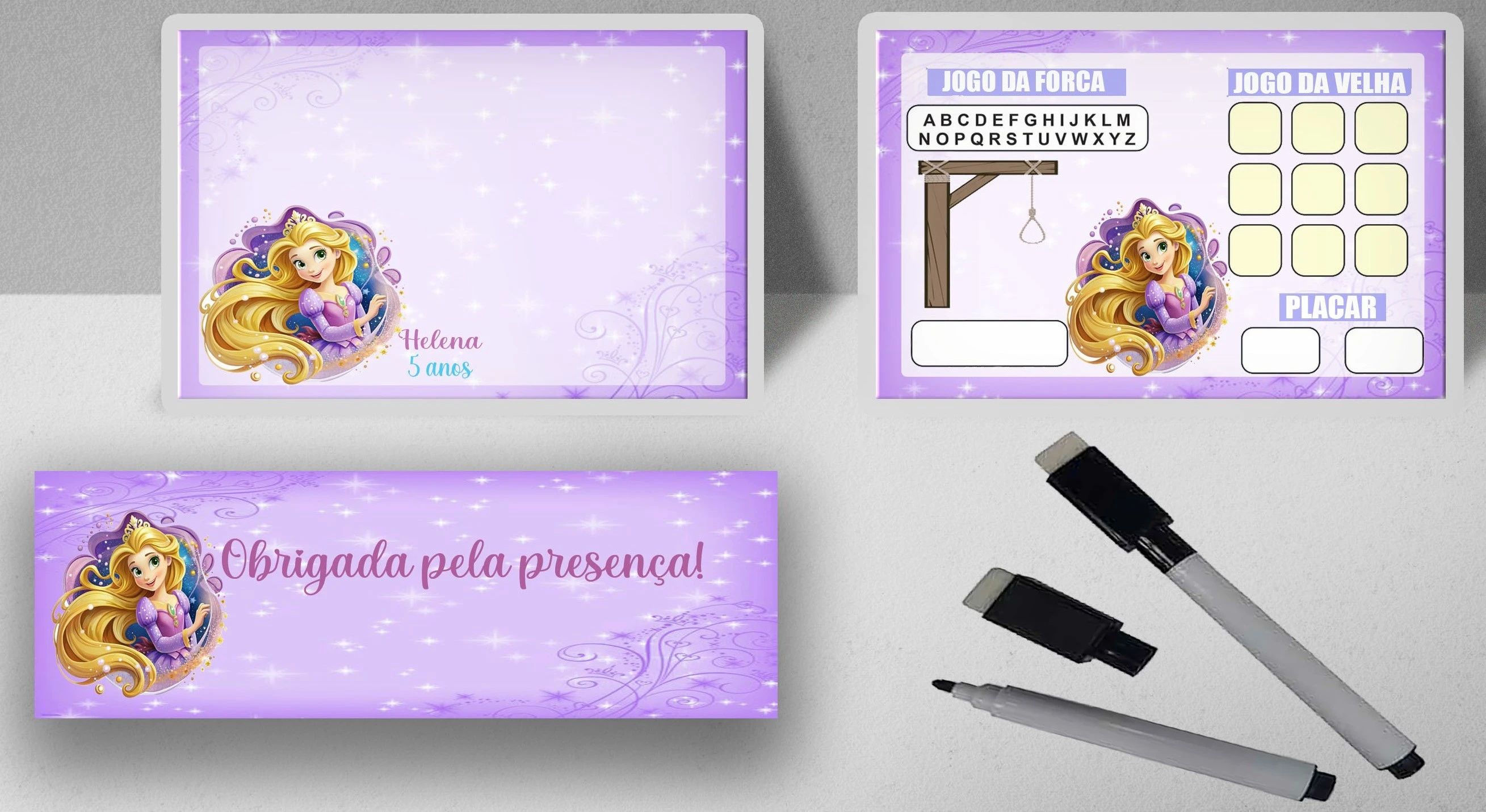 Lousa Magica Infantil Verso com Joguinhos  Personalizada da Rapunzel