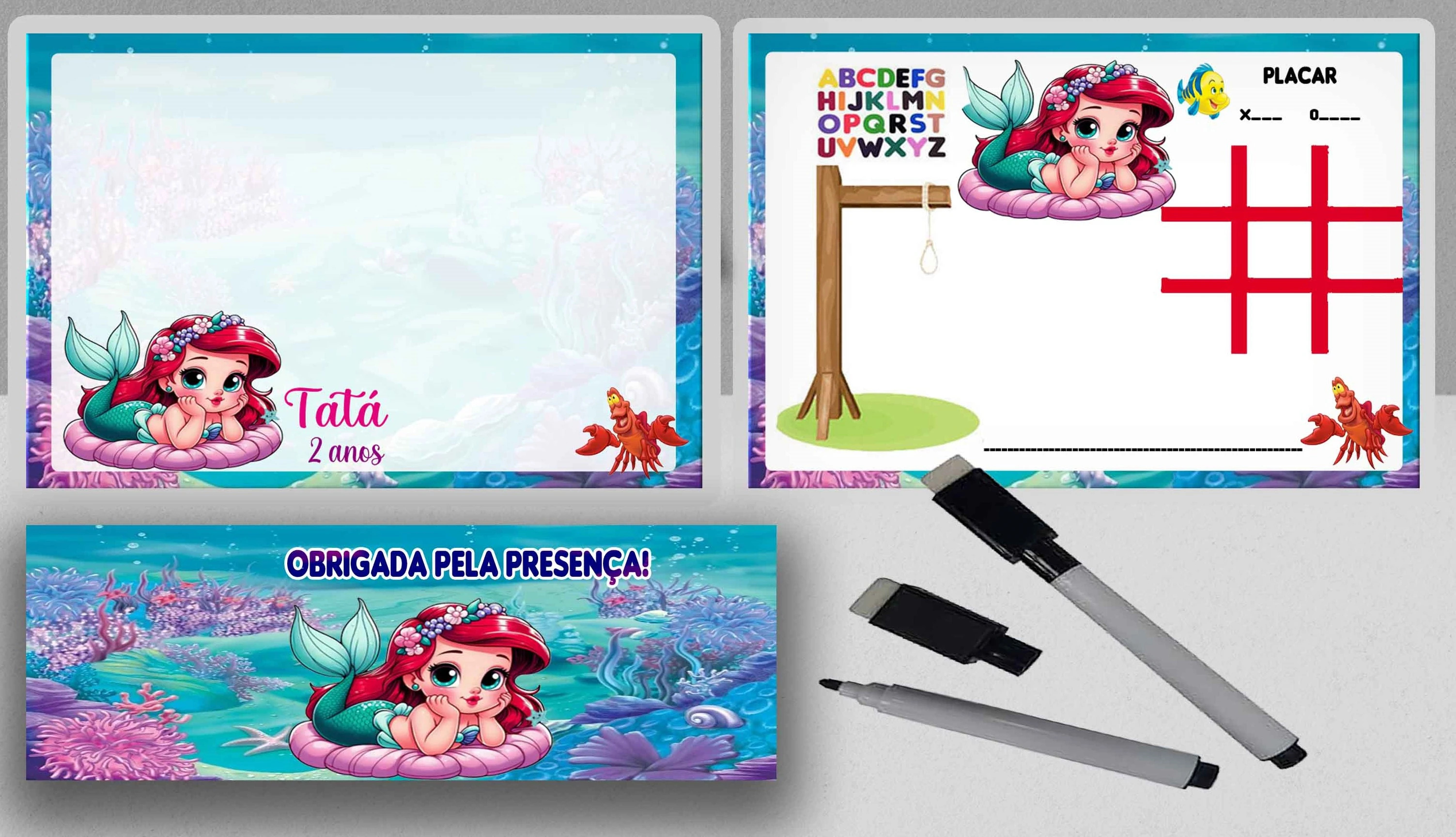 Lousa Magica Infantil Verso com Joguinhos  Personalizada da Sereia Ariel Baby