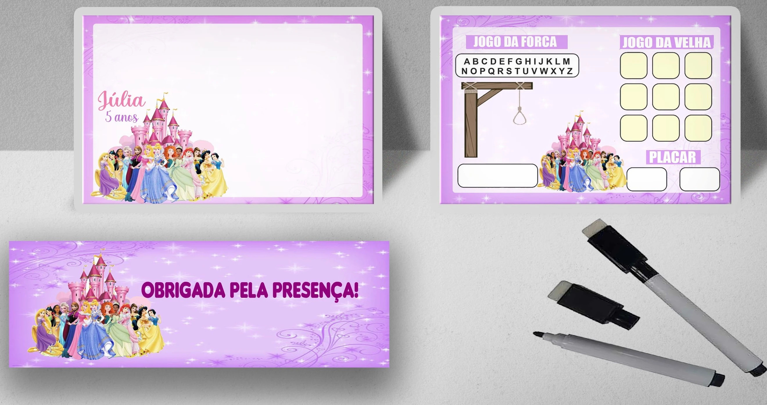 Lousa Magica Infantil Verso com Joguinhos  Personalizada das Princesas