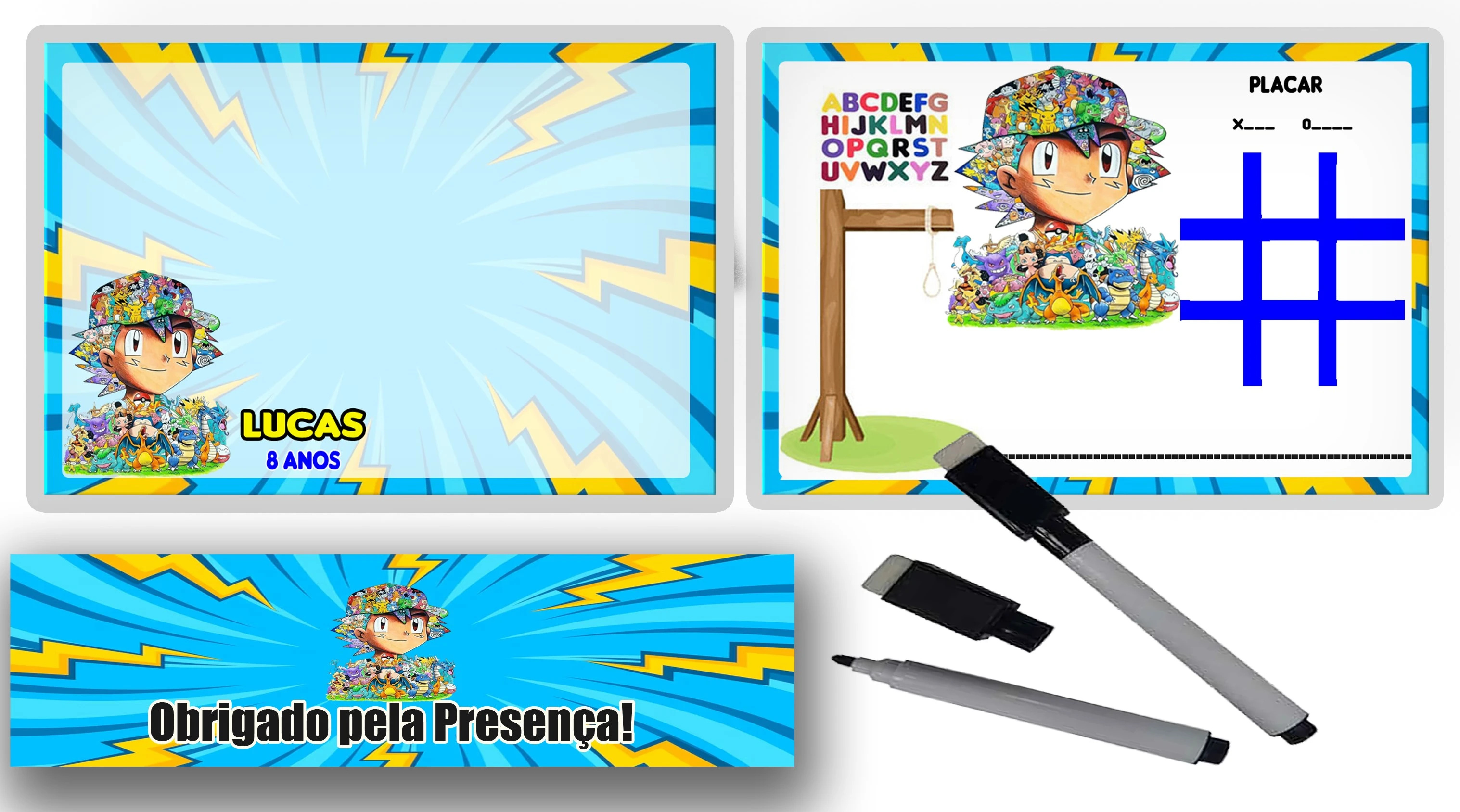 Lousa Magica Infantil Verso com Joguinhos  Personalizada  Lembrancinhas do Pokemon
