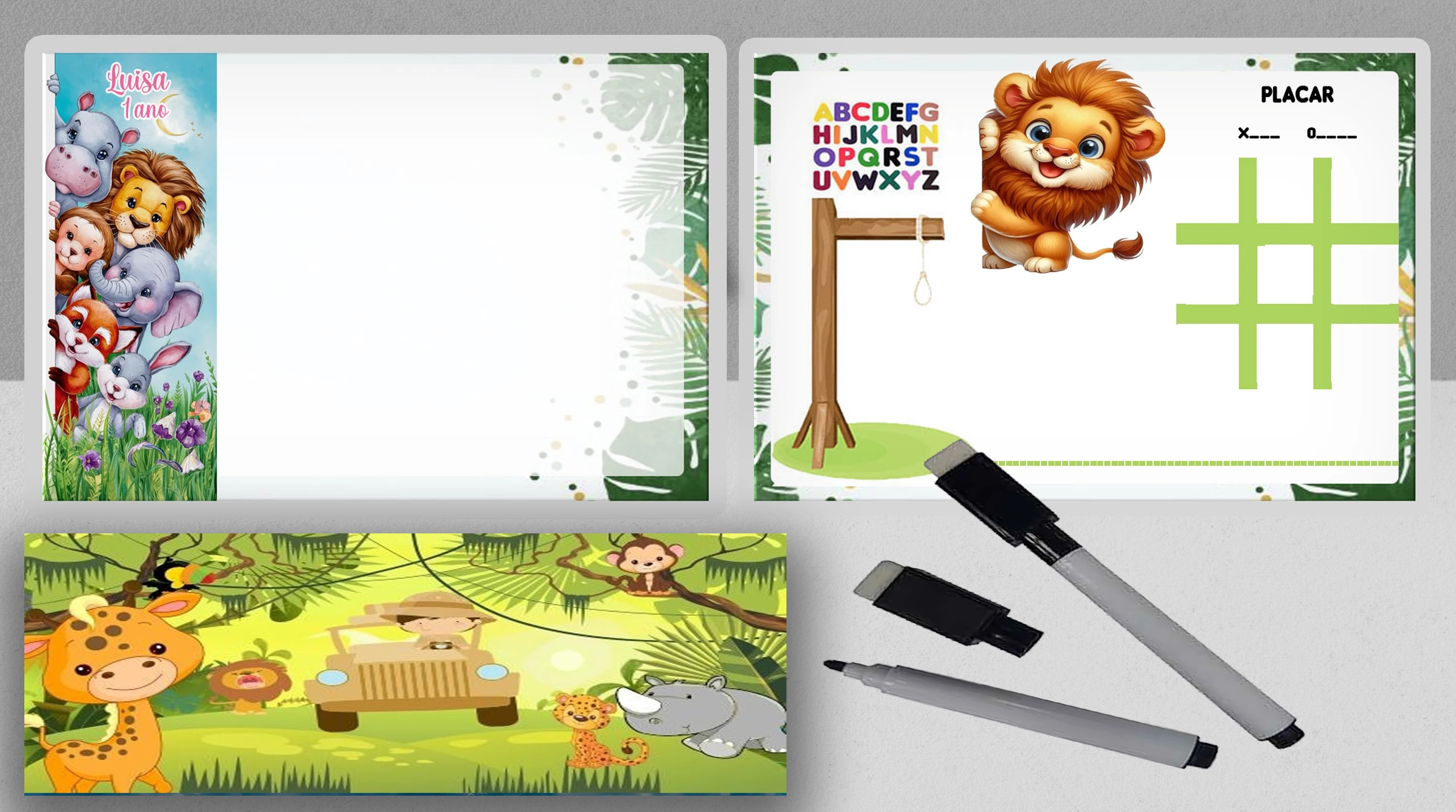 Lousa Magica Infantil Verso com Joguinhos  Personalizada  Lembrancinhas Safari