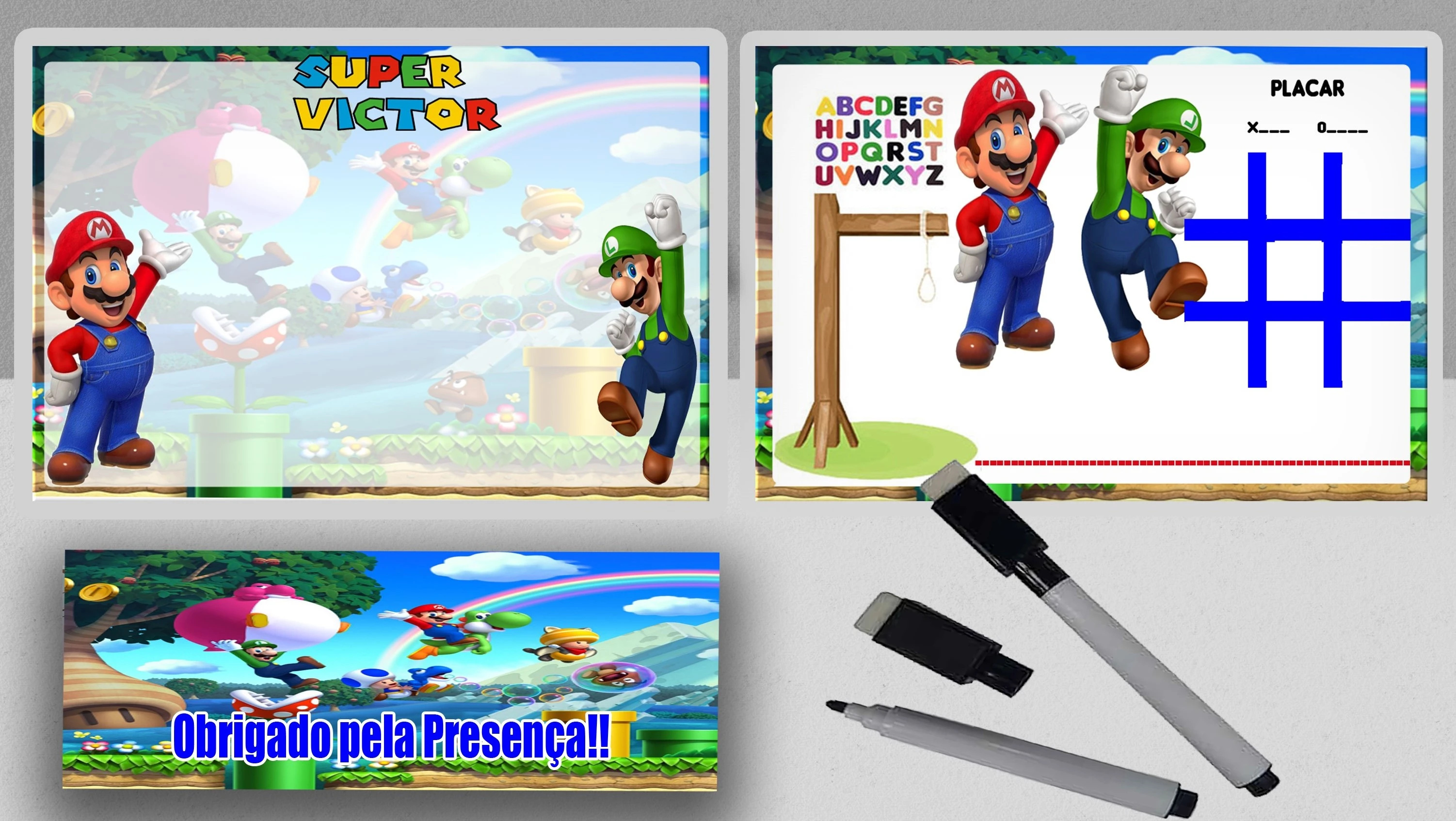 Lousa Magica Infantil Verso com Joguinhos  Personalizada  Lembrancinhas Super Mario