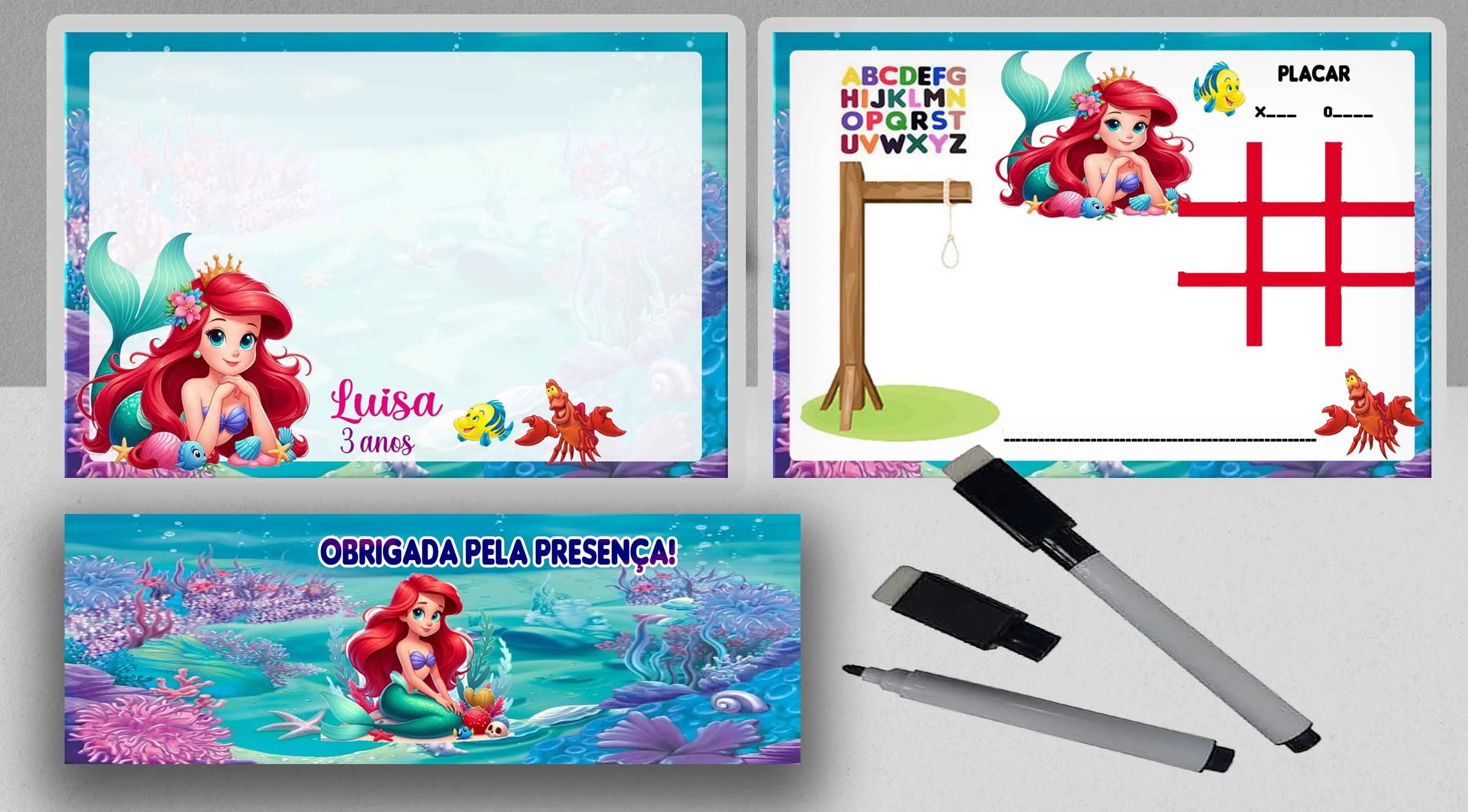 Lousa Magica Infantil Verso com Joguinhos Sereia Ariel