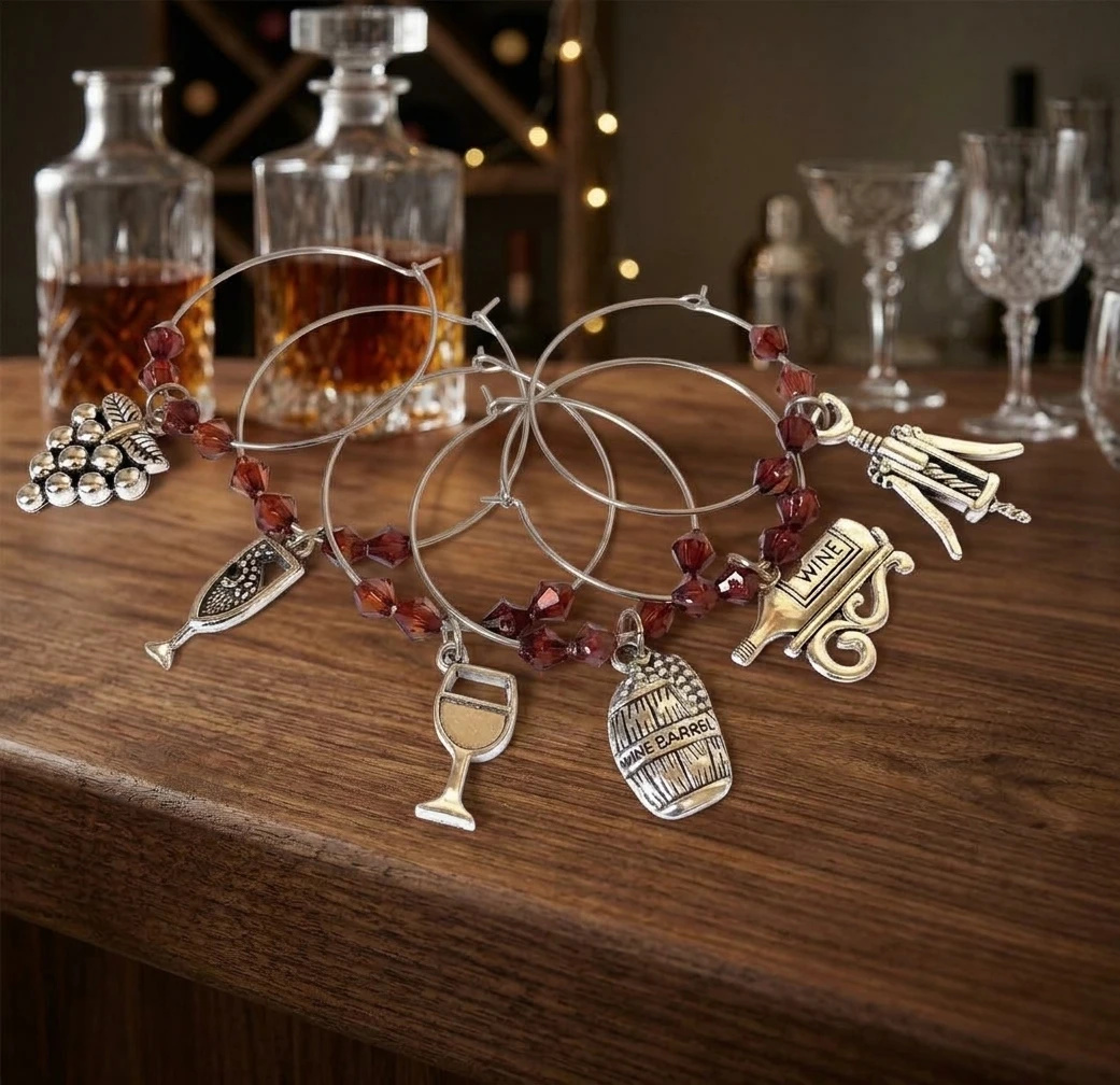 Marcadores de taça 6 aros para mesa posta e eventos Coleção Vinhos