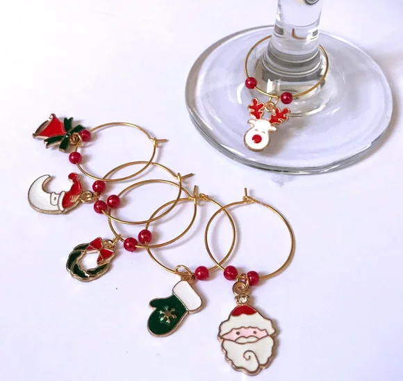 Marcadores de Taça Esmaltado - com 6 Natal / Ano Novo